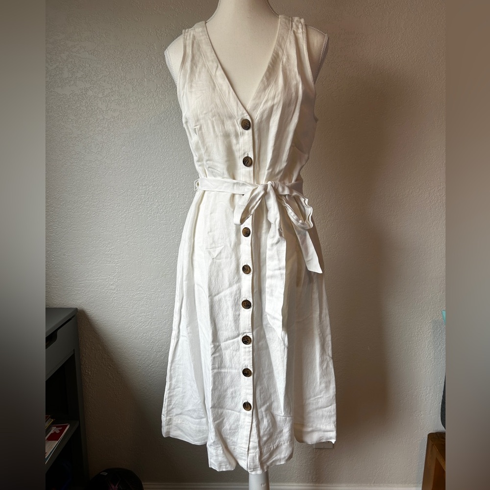 Loft white linen button down dress